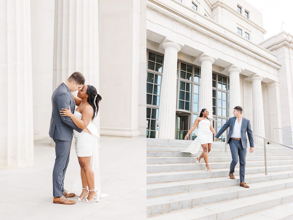 Engagement session with steps and columns 