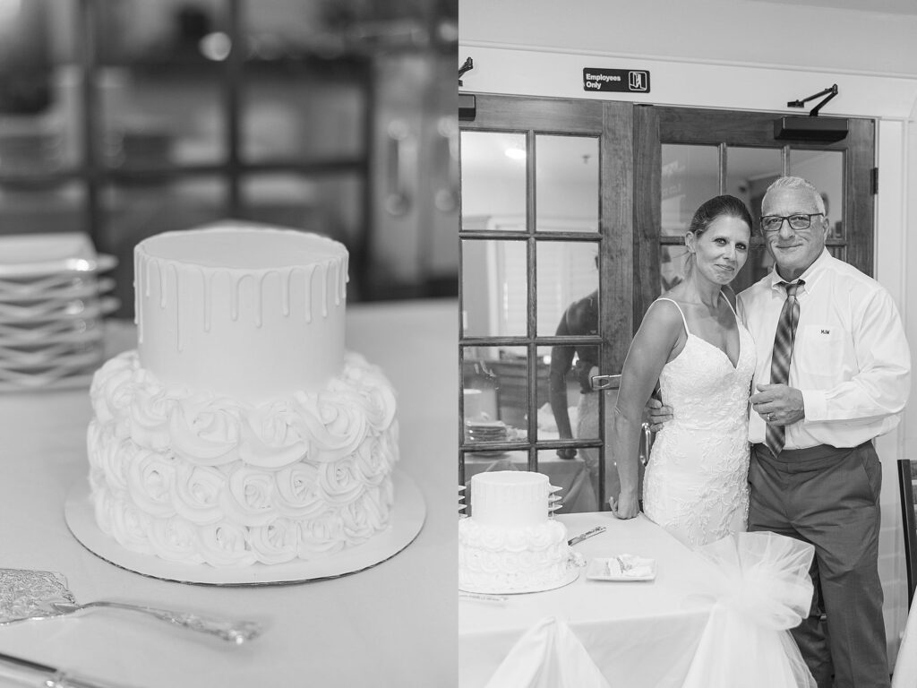 bride and groom cut wedding cake 