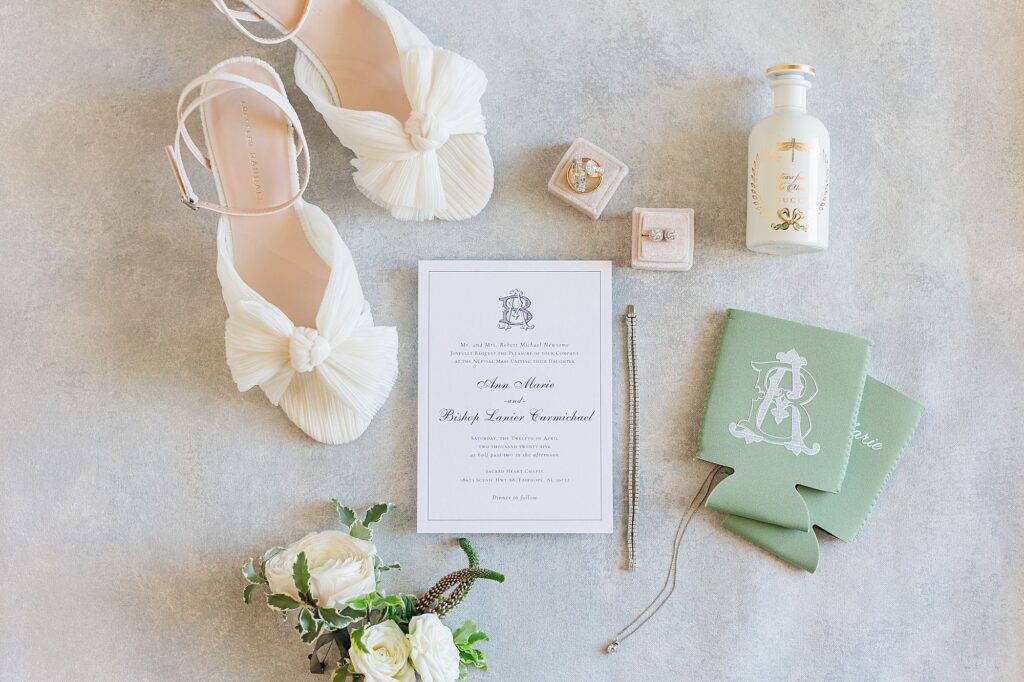 wedding flat lay with custom items