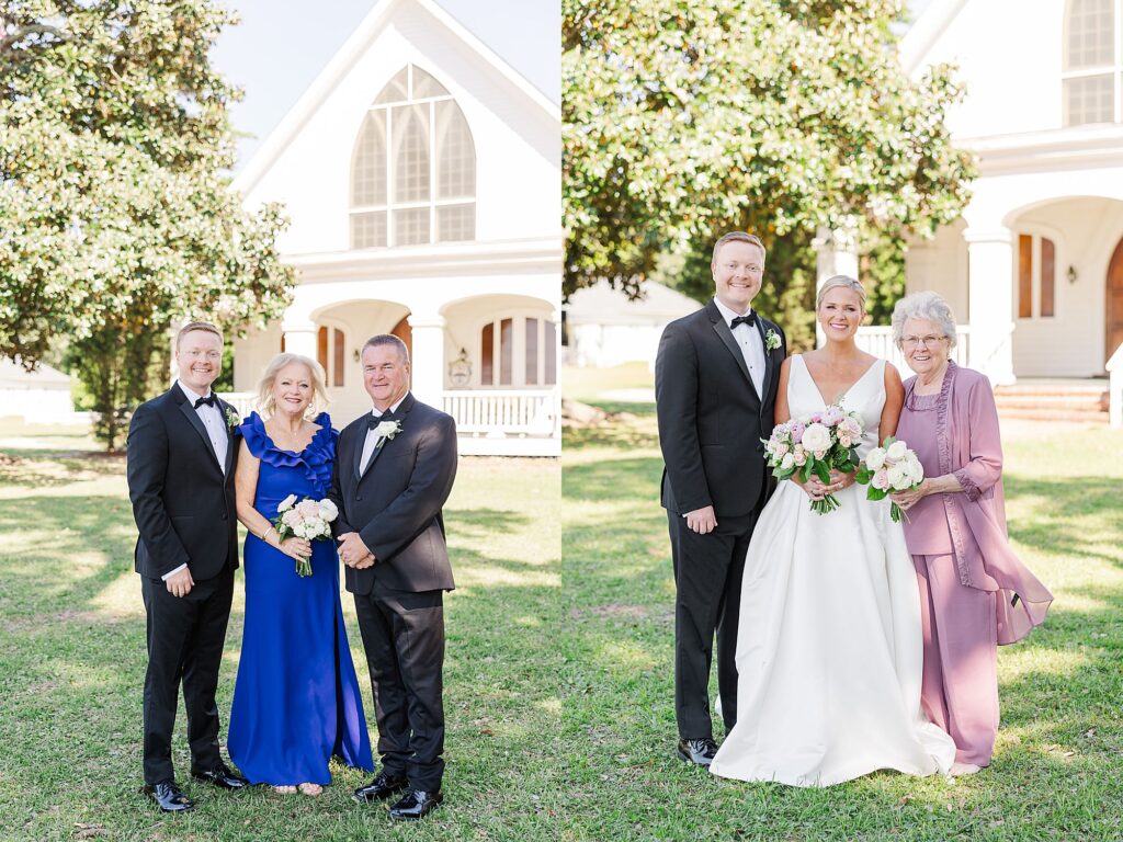 Family portraits at Sacred Heart Chapel wedding 
