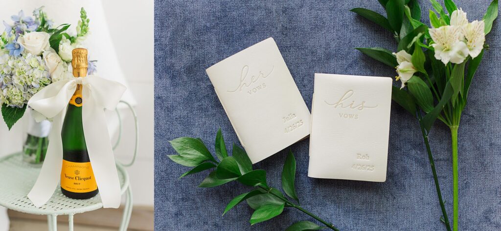 his and hers vows books and wedding night champagne 