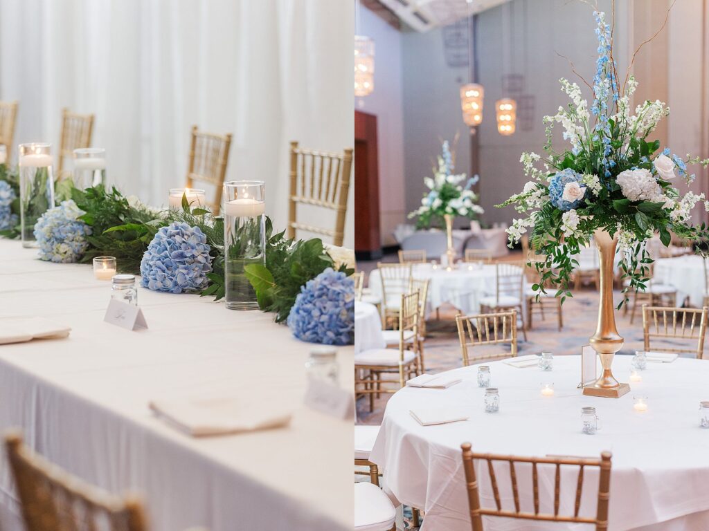 Blue and White wedding reception 