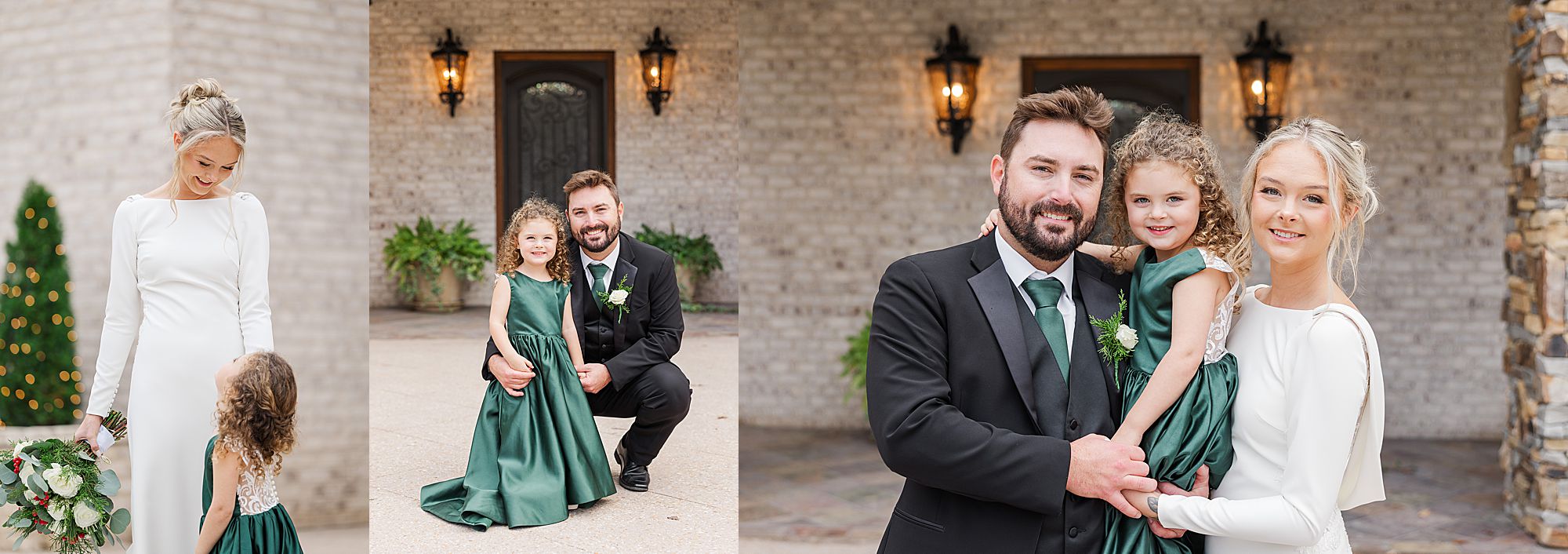 bride and groom and child