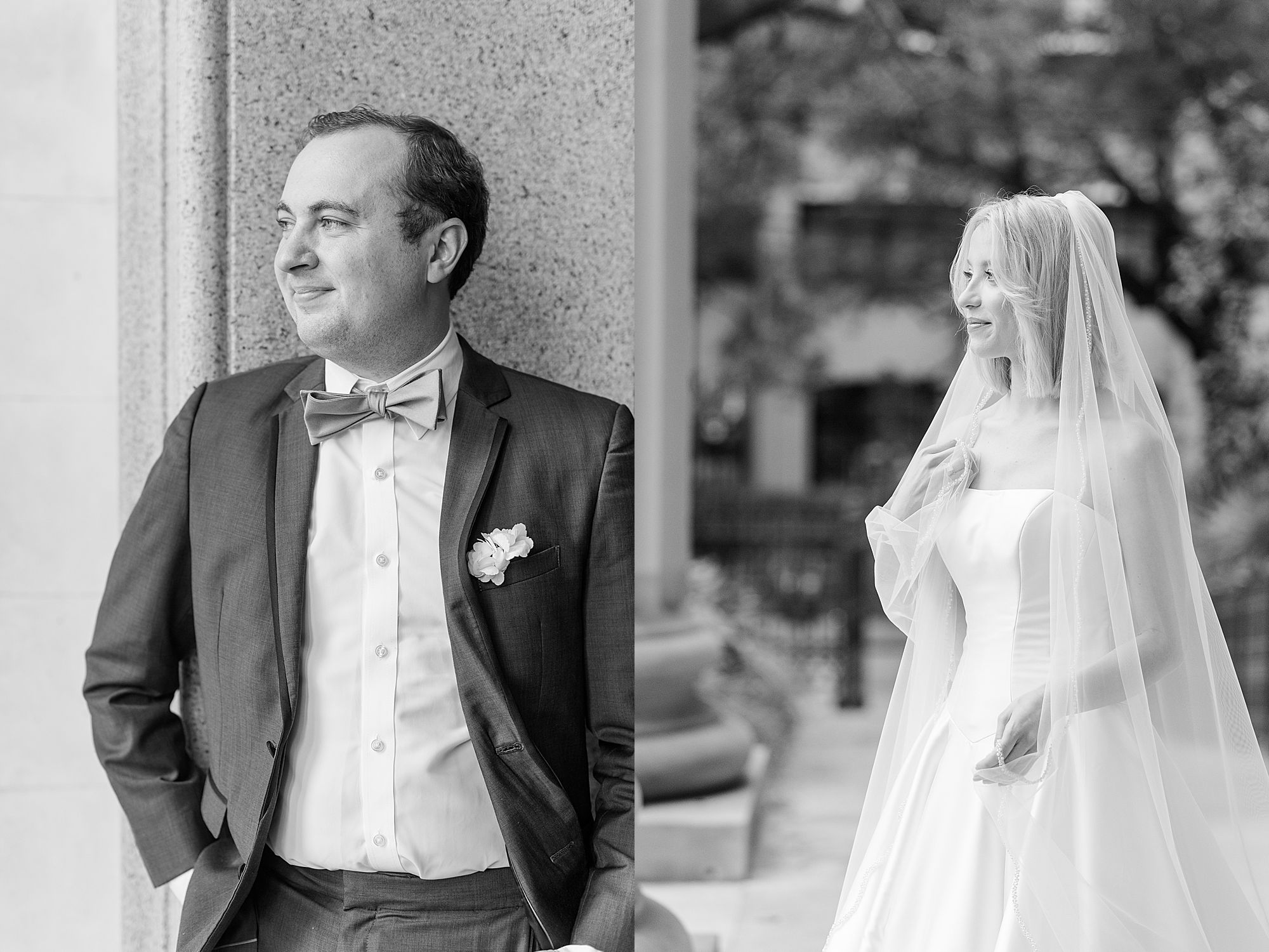 black and white bride and groom solo photos