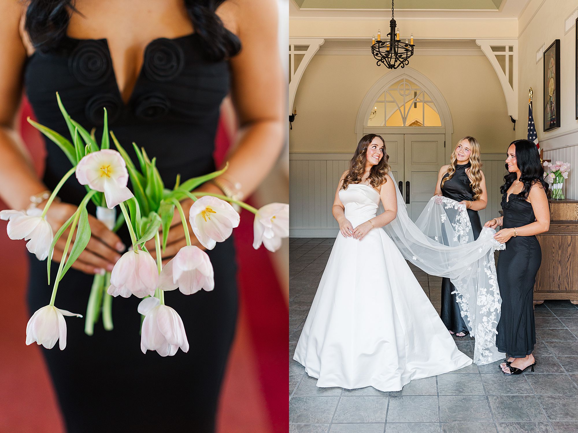 Bridesmaids in black dresses